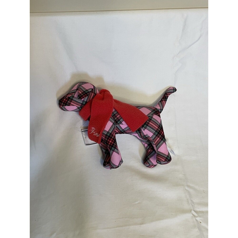 PINK Victorias Secret Plush Dog Pink Plaid Red Scarf Stuffed Small
